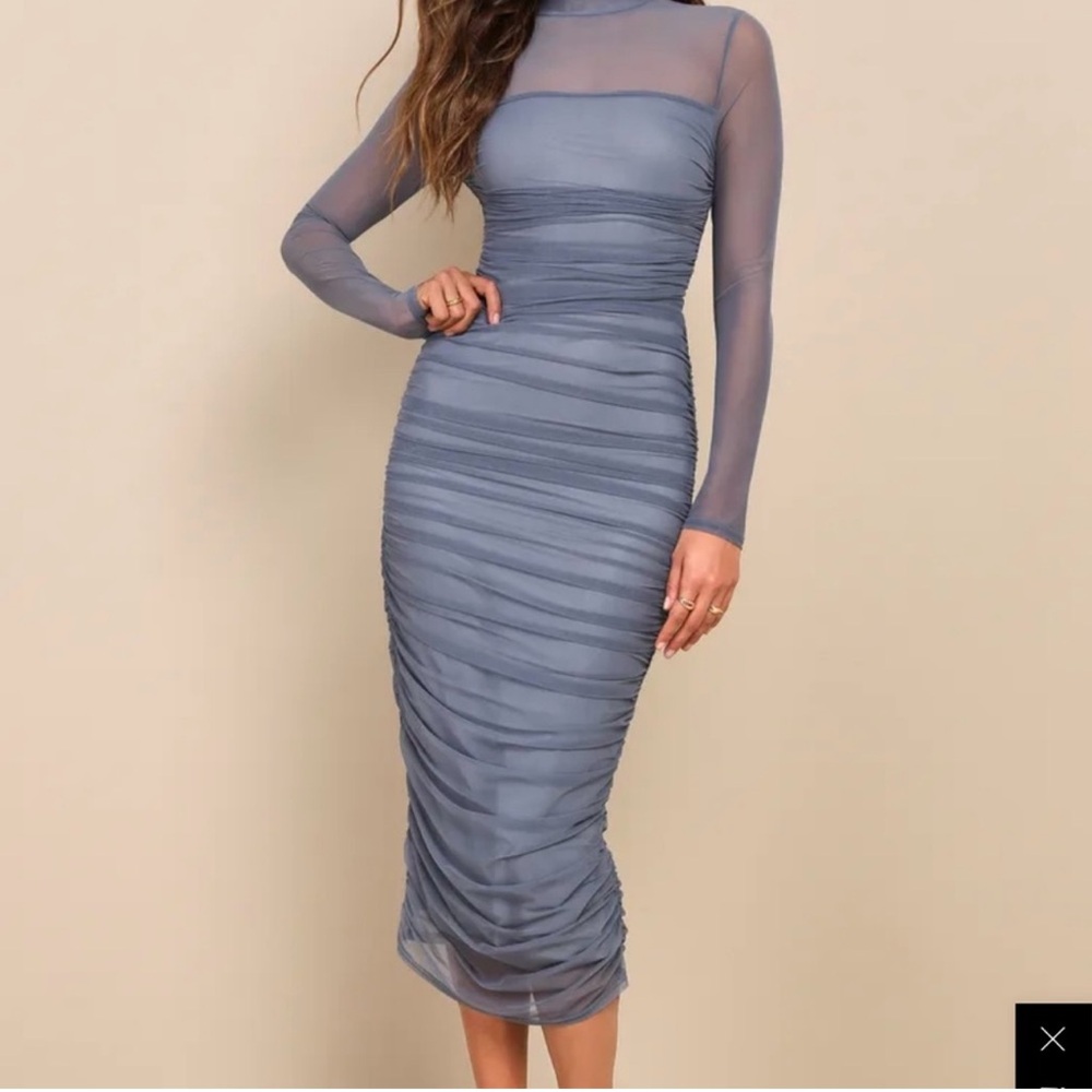 Lulus Elegant Sheer Long Sleeve Blue Dress - Size XL NWOT!